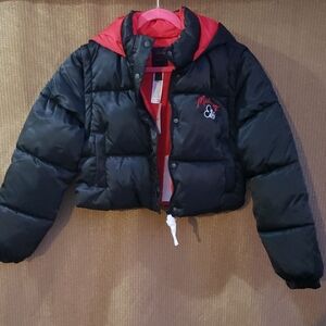 Forever 21 Women's Mickey Black and Red Puffer Jacket